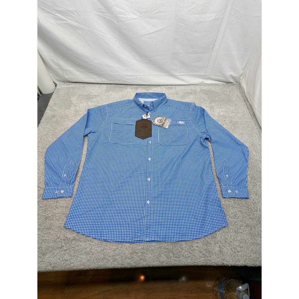 New EAG Elite Fishing Shirt Mossy Oak Blue Check Pattern Mens 2XL Vented NWT‎
